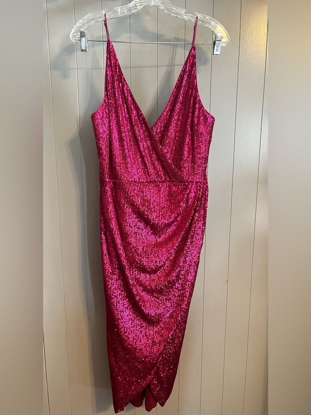 Jonathan Simkhai Sequin Cami Wrap Dress Magenta Pink